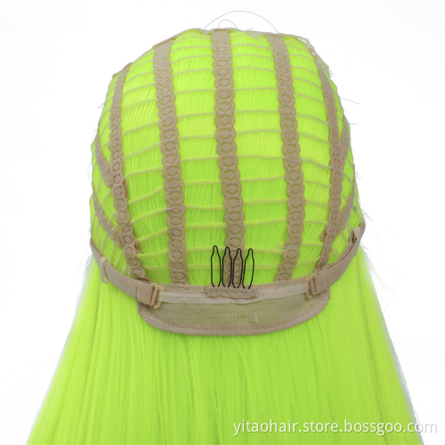 Fluorescent Green Long Straight Synthetic Non Lace Front Wigs Light Green Wig Middle Part Pastel Cosplay  Wigs for Black Women